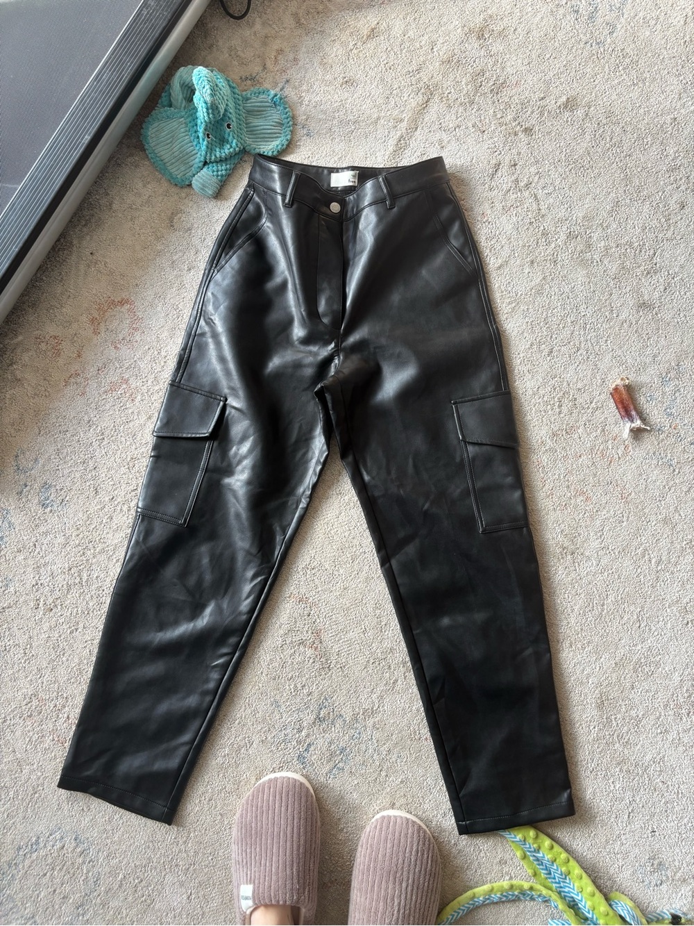 Wilfred Black Faux Leather Cargo Pants
